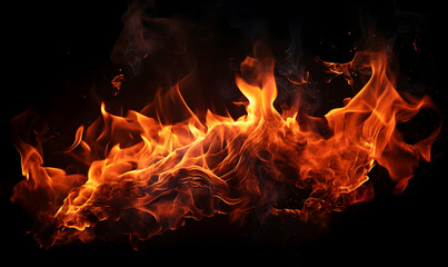 Fototapeta na wymiar Ai generated texture of fire on a black background, fire flame, burning fire on a dark area, fire background, fire frame, fire flames background