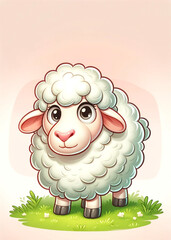 Cute Sheep Lamb Smiling, Farm life, cartoon, toon, children's illustration, Greeting Card art ,...