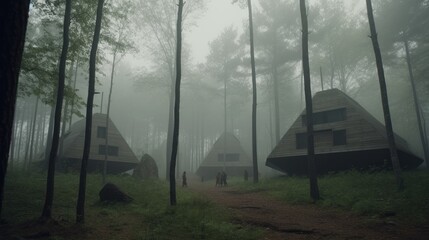 Enchanting Forest Dwellings: A Glimpse into Dystopian Natural Housing