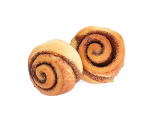 Fototapeta premium Fresh tasty cinnamon rolls isolated on white, top view