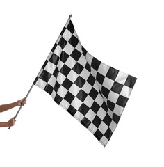One checkered finish flag isolated on white