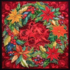Vibrant Christmas Wreath Quilt: A Burst of Color and Festive Cheer