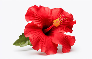 Bright red hibiscus flower isolated on a white background