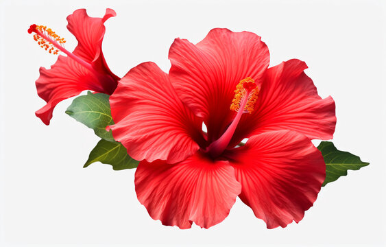 Bright red hibiscus flower isolated on a white background