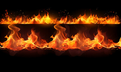 Ai generated texture of fire on a black background, fire flame, burning fire on a dark area, fire background, fire frame, fire flames background