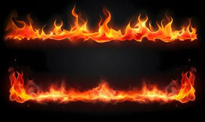 Ai generated texture of fire on a black background, fire flame, burning fire on a dark area, fire background, fire frame, fire flames background