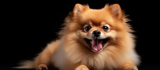 Obraz premium The Pomeranian canine is in a state of comfort while seated
