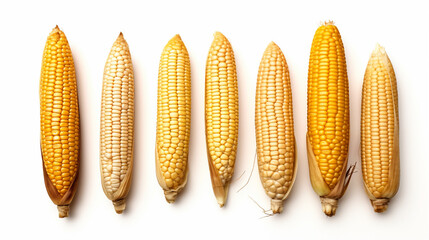 Bunch of dried corn cobs isolated on a white background