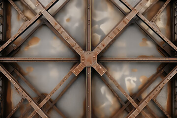 Close-up of steel bridge girder, cross steel beans, surface material texture