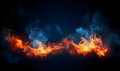Ai generated texture of fire on a black background, fire flame, burning fire on a dark area, fire background, fire frame, fire flames background