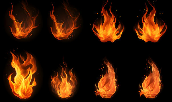 Ai generated texture of fire on a black background, fire flame, burning fire on a dark area, fire background, fire frame, fire flames background