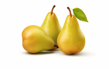 Ripe green pears whole and split isolated on a white background