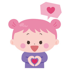 吹き出しと嬉しい表情の女の子