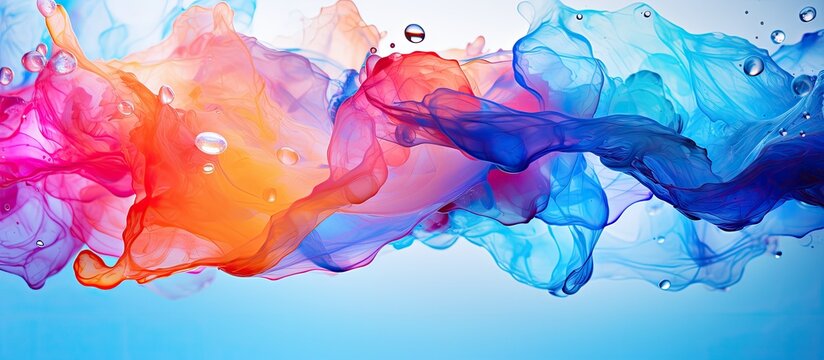 A zoomed in highly detailed photograph of a vibrant artistic backdrop created by the blending of oil and water on a surface