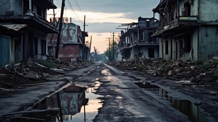 Destroyed houses in the city after the earthquake