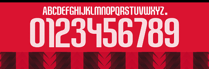 Fototapeta premium font vector team 2023 - 2024 kit sport style font. AC milan football style font. serie A. sports style letters and numbers for soccer team