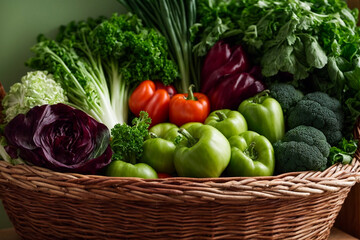 A basket full of different colors fresh vegetables