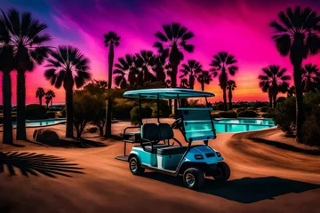 Afwasbaar Fotobehang Auto cartoon Golf Club At Night Generated bu AI Technology