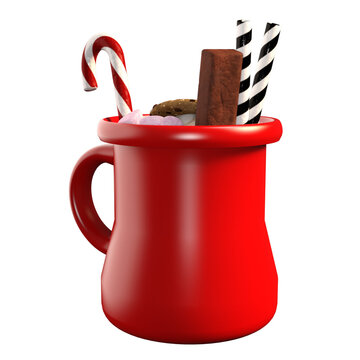 Mug christmas cane Cake Marsmellow 3D render Isolated illustration