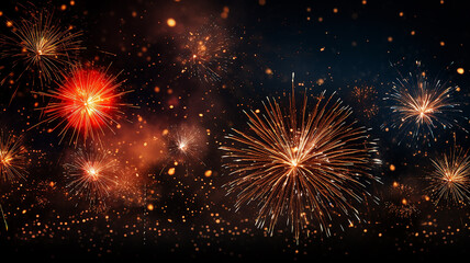 Golden fireworks isolated layer on black background, night festive view abstract