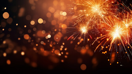 Golden fireworks isolated layer on black background, night festive view abstract