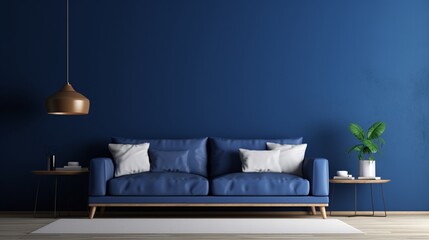 background with Empty Living Room with Blue Sofa and Electric Lamp generated by AI tool  