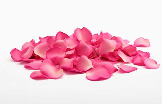 Many rose petals fall on the floor isolated on a white background