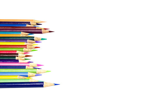 Close-up of many colored pencils isolated on transparent background png file.