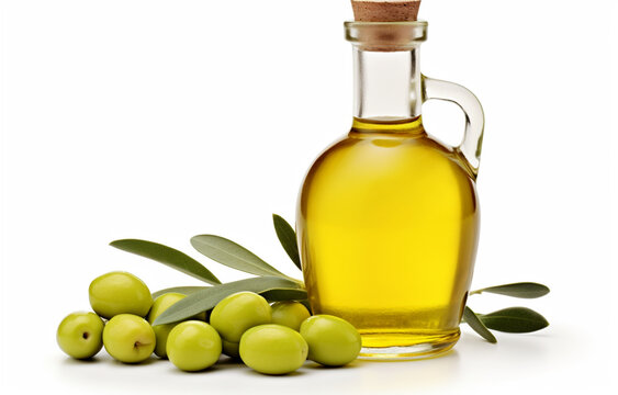 Olive oil set. Glass bottle of olive oil_with olives on a white background