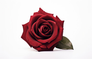 one dark red rose isolated on a white background