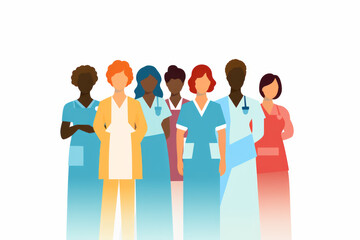 Healthcare workers stood together as a team. Doctor and nurse group illustration