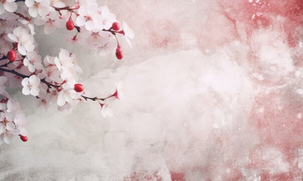 Cherry blossoms on grunge background with free space for text.
