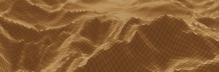3D grid desert. Sand dune.