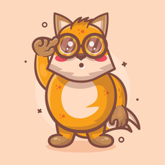 cute fox animal character mascot with think expression isolated cartoon in flat style design