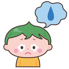 吹き出しと悲しい表情の男の子