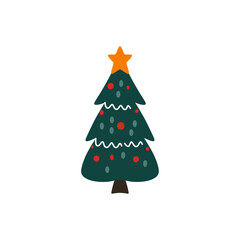 Orange Black Green Christmas Spruce and Cute Snow Graphic Element