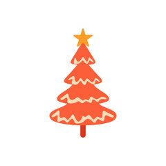 Orange Black Green Christmas Spruce and Cute Snow Graphic Element