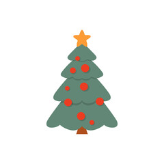 Orange Black Green Christmas Spruce and Cute Snow Graphic Element