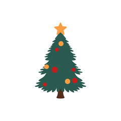 Orange Black Green Christmas Spruce and Cute Snow Graphic Element