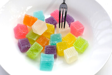 Colorful crispy jelly. Thai sweet dessert