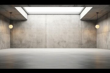 Abstract empty, modern concrete walls hallway room with indirekt ceiling lights in the back. industrial interior background template, 3D illustration. generative ai. - obrazy, fototapety, plakaty