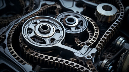 gears replacement of the timing belt in the engine, abstract background texture of the mechanism of the car engine fictional graphics
