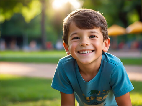 Retrato de un niño sonriendo en un parque