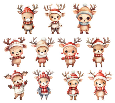 Christmas reindeer watercolor illustration, generative AI
