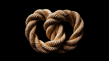 the gordian knot of rough rope is isolated on a black background