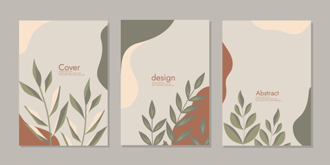 set of book cover emplates with abstract and floral elements. abstract retro botanical background. size A4 For or poster, greeting and business card, invitation, flyer, banner, brochure, email header,