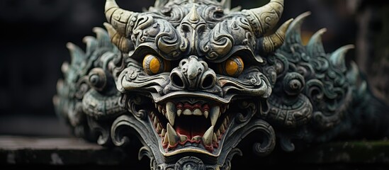 A demon statue from Bali temple in Seminyak portraying a traditional Hindu figure