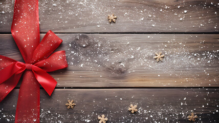 Top view Christmas background with fir tree gift box and baubles