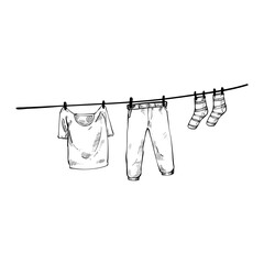 clothesline handdrawn illustration