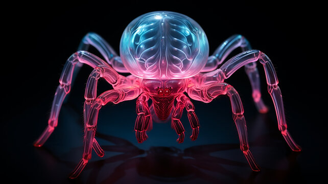 spider macro luminous fluorescent fictional computer graphics generated on a black background